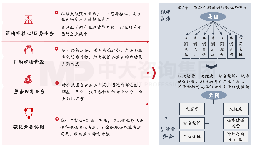 图8:华润集团业务整合举措,资料来源:公司公开资料,中大咨询研究整理 图8:华润集团业务整合举措,资料来源:公司公开资料,中大咨询研究整理